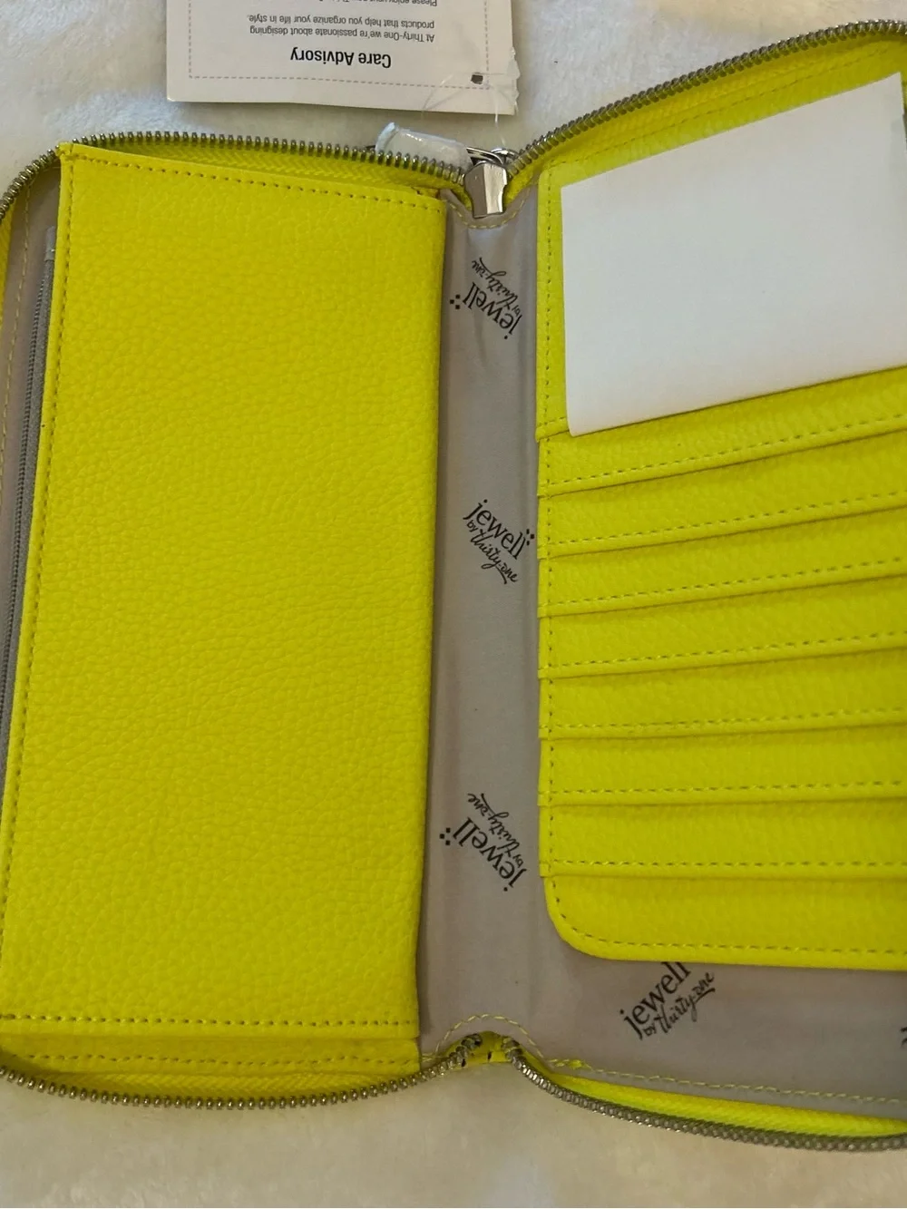 Thirty-One Jewell Zipper Wallet Neon Yellow Perforated Wristlet NWOT